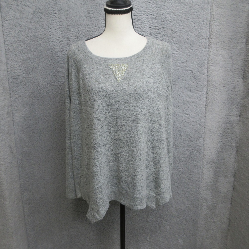 Juicy Couture Rhinestone Detail Sweater Women XL Gray‎ Hacci Knit Lightweight